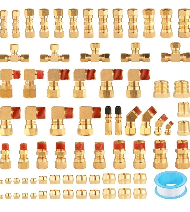 74Pcs DOT Air Brake Line Fittings,Brass Compression Air Nylon Tubing Fittings