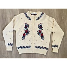 Vintage Clever Shepherd 100% Wool Embroidered Floral Knitwear Cardigan Sweater