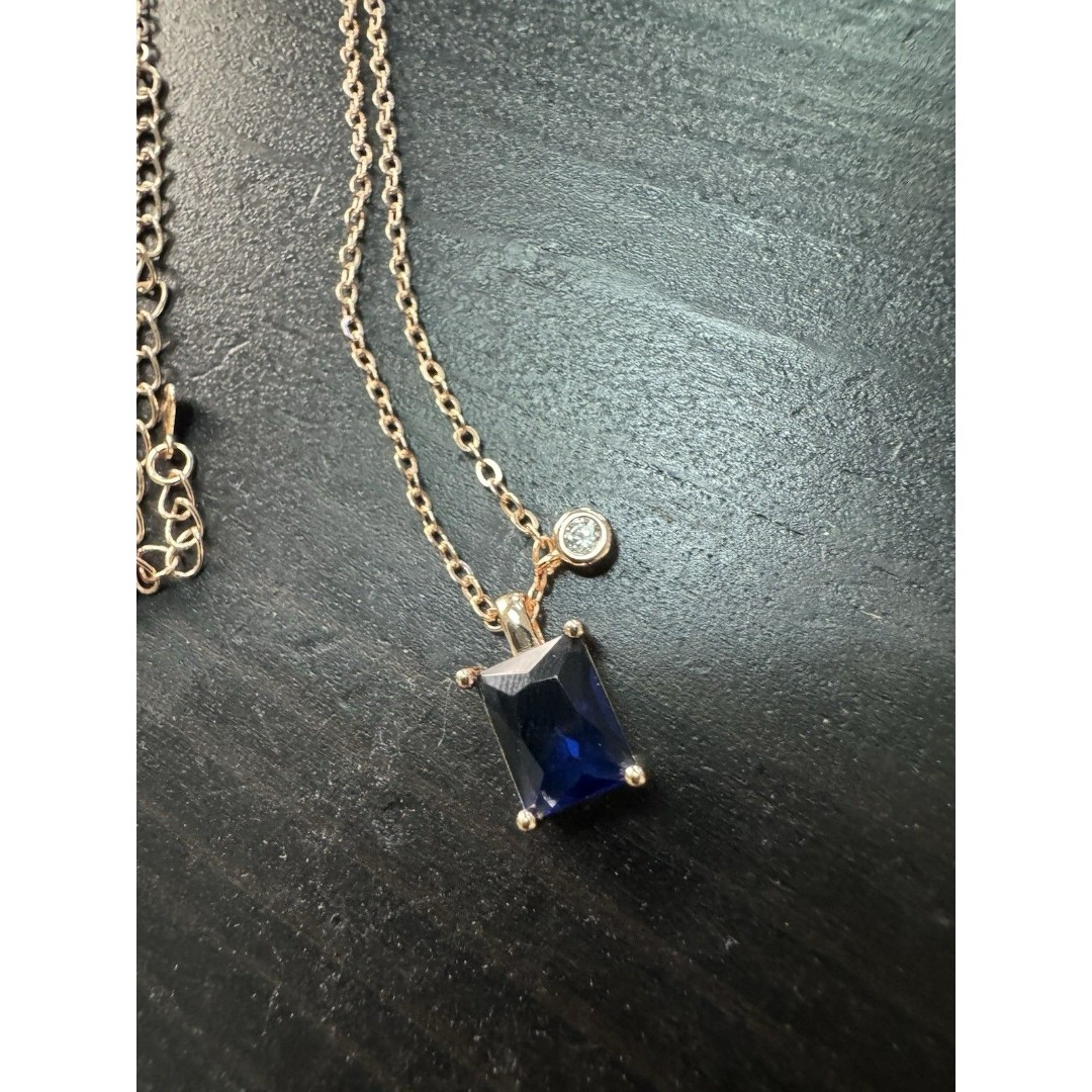 585 14K RG Stamped Square Navy Blue Gemstone Pendant 19” Necklace Clasp Chain