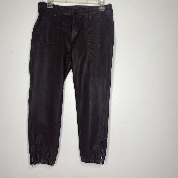 PAIGE Womens Mayslie Joggers Pants Brown Sz 28 Elastic Zipper Angle