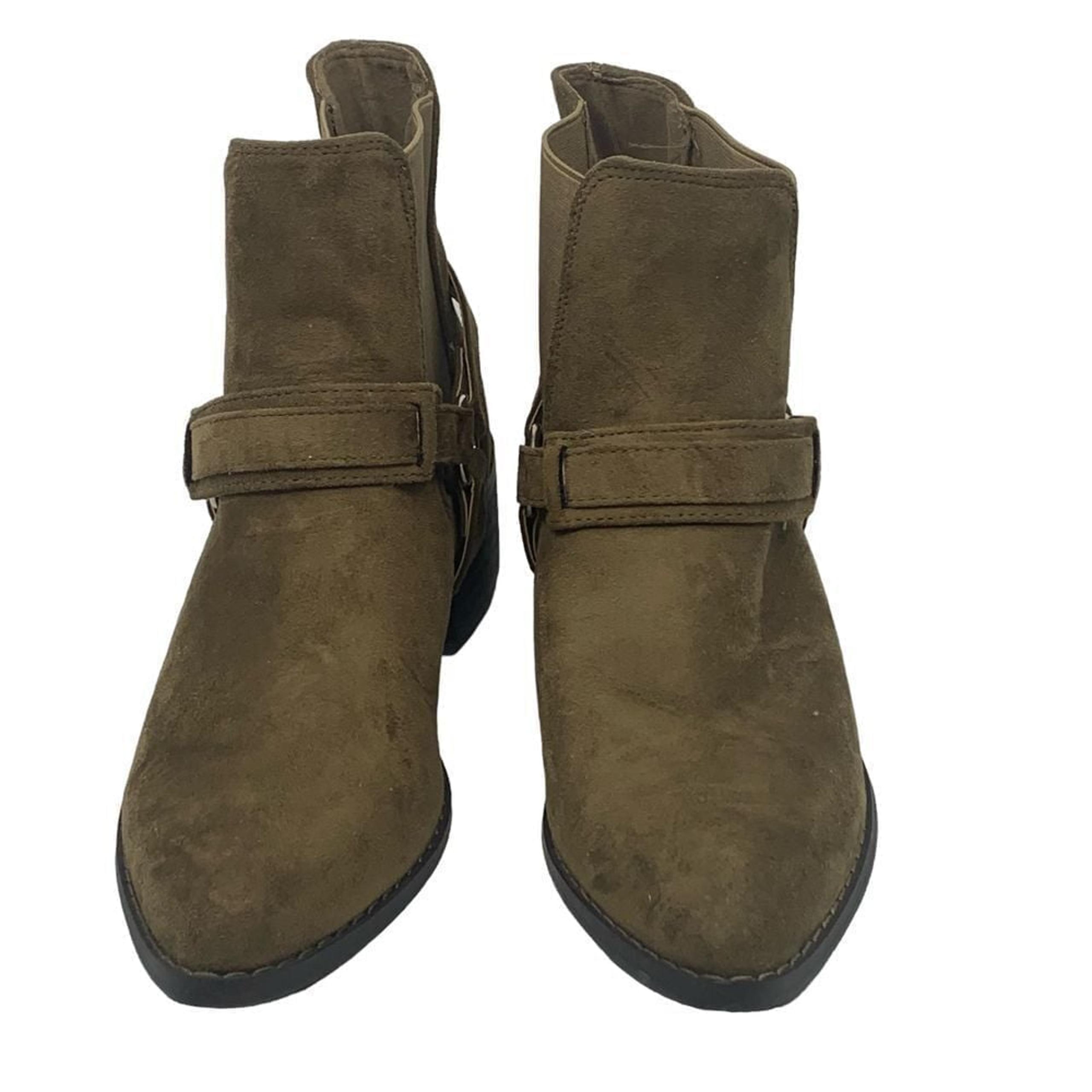 Forever 21 Women's Olive Green Suede Ankle Harness Boots Western Size 5.5 READ