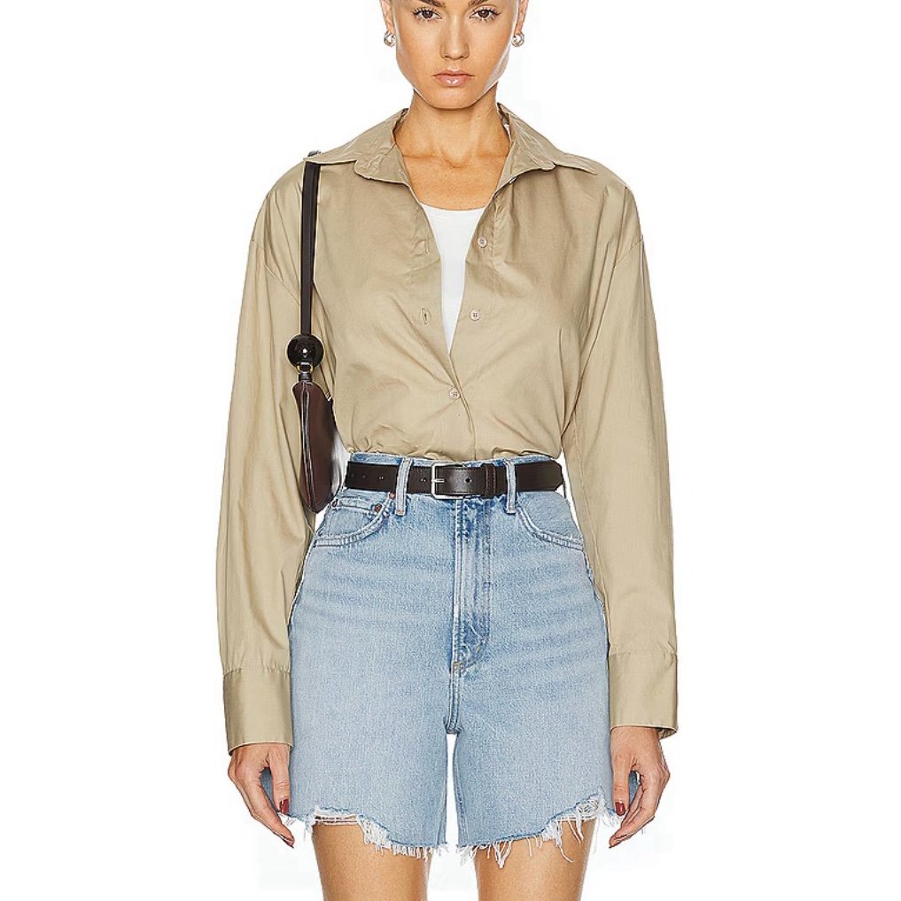 Brand new Enza Costa poplin long sleeve button up shirt in tan