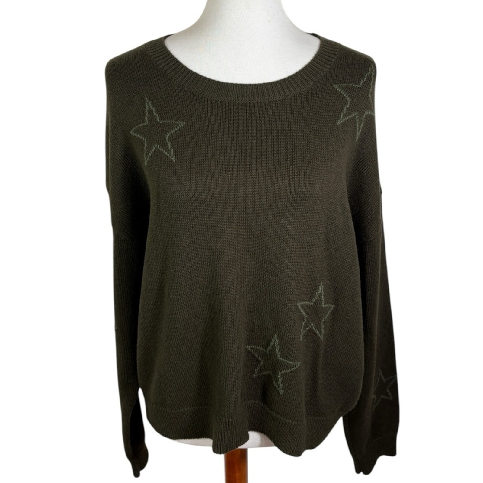 NWT Rails Perci Olive Star Outline Print Knit Crew Neck Pullover Sweater Size L