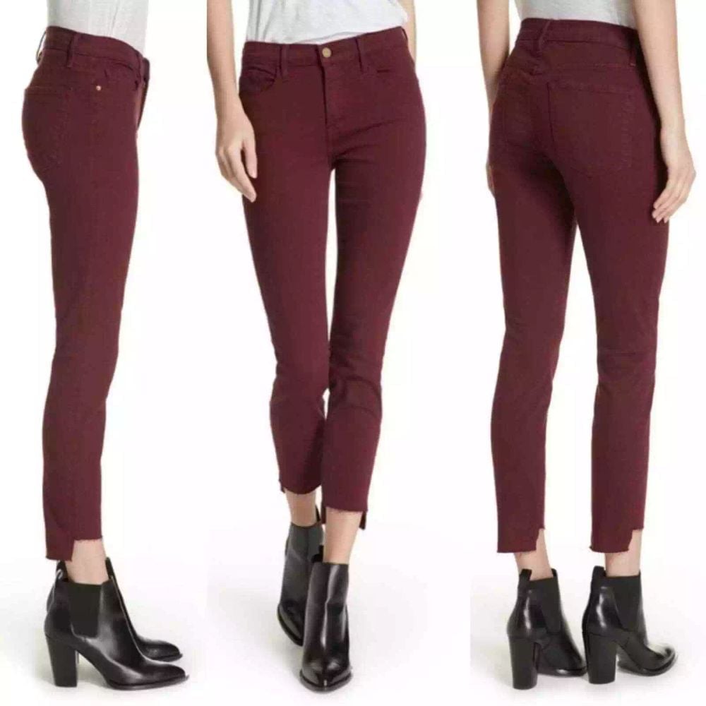 Frame Denim Womens Pants Le Skinny de Jeanne Step Hem Pinot Size 25 Made in USA