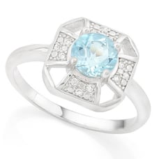 Ring 1/2 Ct 1 Round Cut Baby Swiss Sky Blue Topaz 0.560 Carat & 2 Round Cut Diam