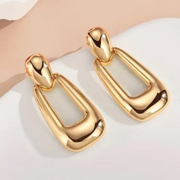 14K Gold Womens Large Square Hanging Drop Hoop Earrings New 14 K Silver Jewelry