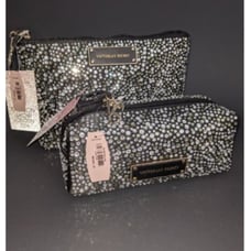 2 Victoria's Secret VS Fashion Show black satin silver rhinestone makeup bag