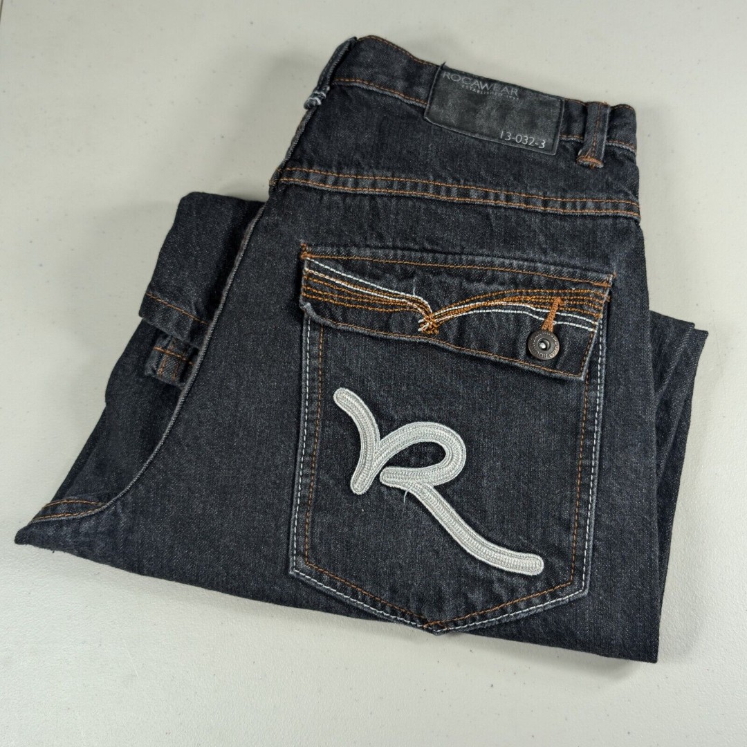 Rocawear Jean Shorts Boys Size 18 Black Logo Pocket Y2K Hip Hop Streetwear Denim