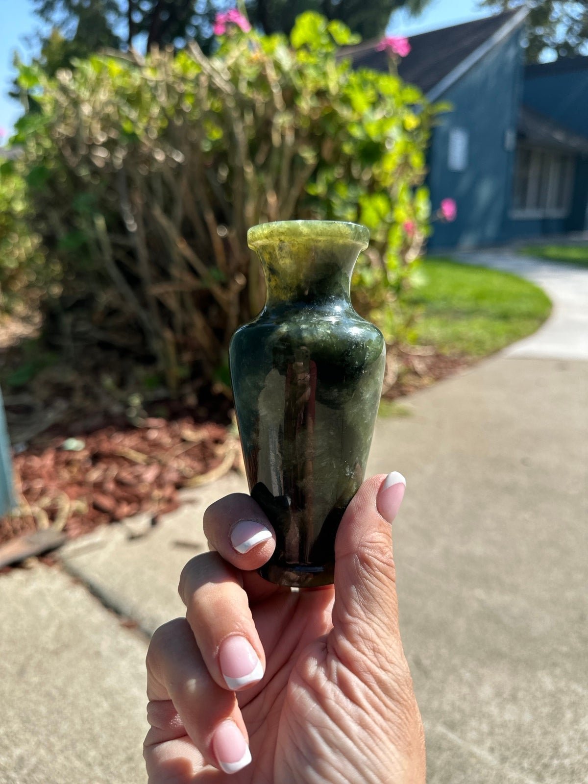 REAL Natural Spinach Jade Hand Carved Bud Vase