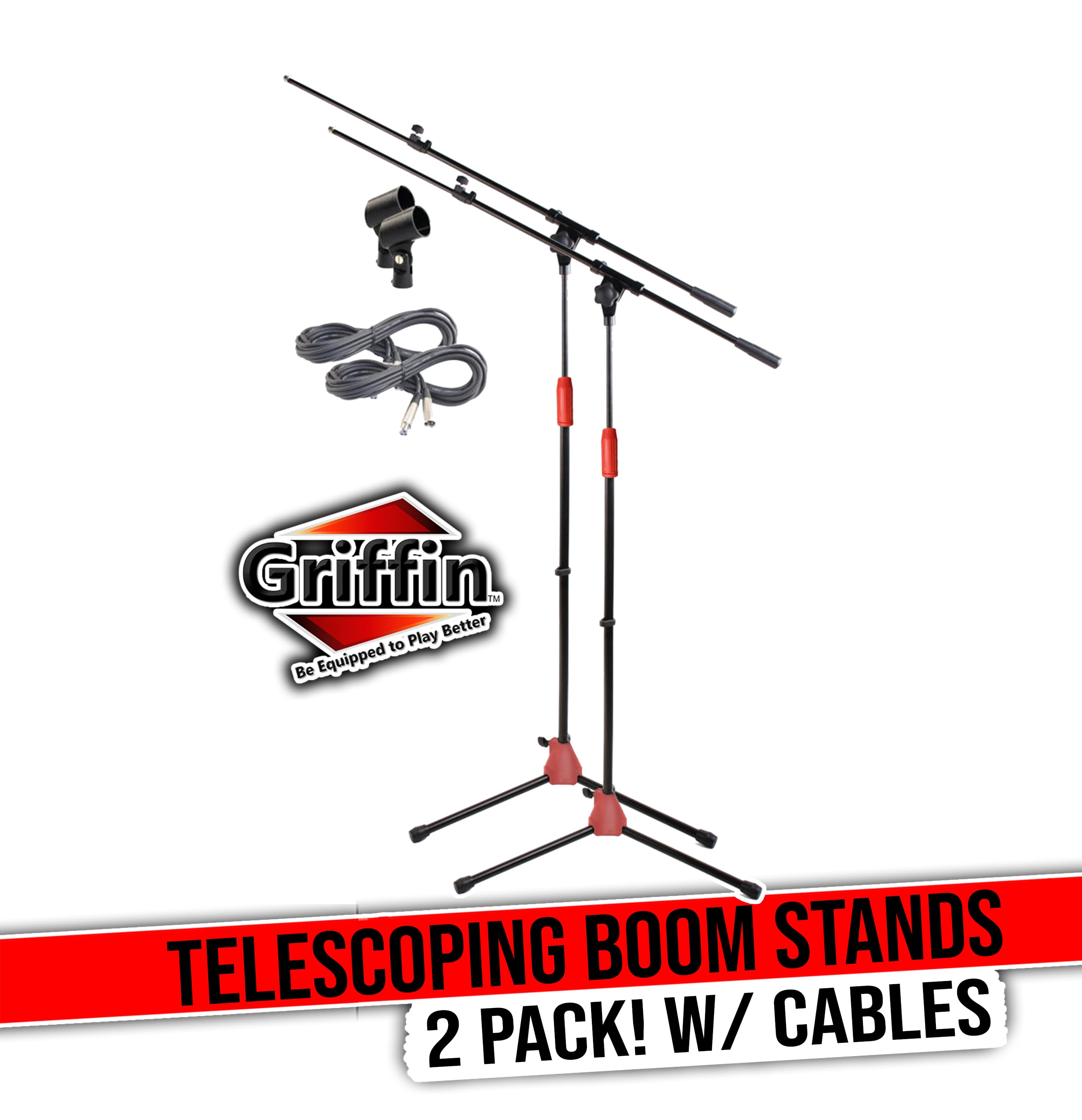 Tripod Microphone Boom Stand with XLR Mic Cable & Clip (Pack of 2) by GRIFFIN