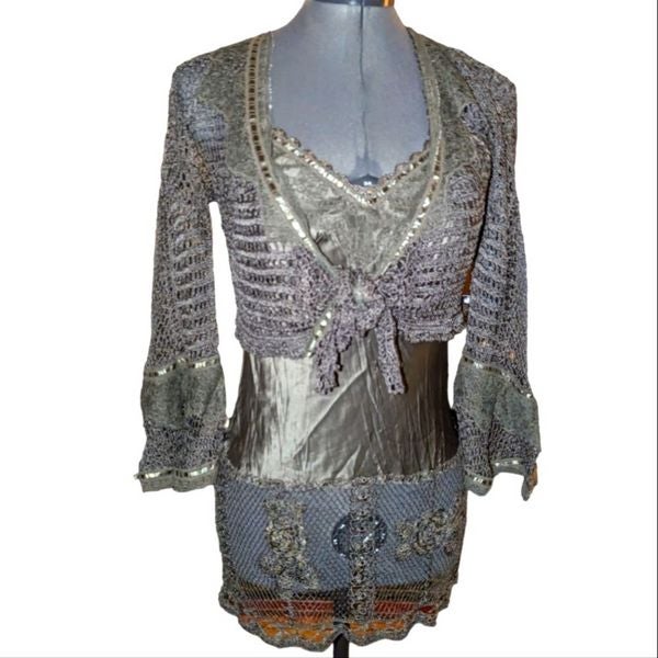 Halle Bob silk and crochet top and cardigan sweater set