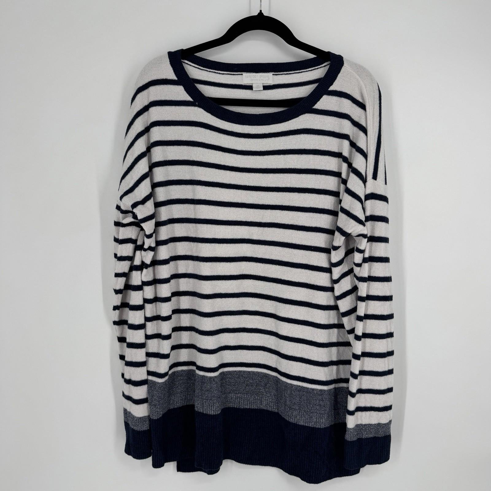 Barefoot dreams sweater 2x blue white striped tunic nautical beachy plus sailor