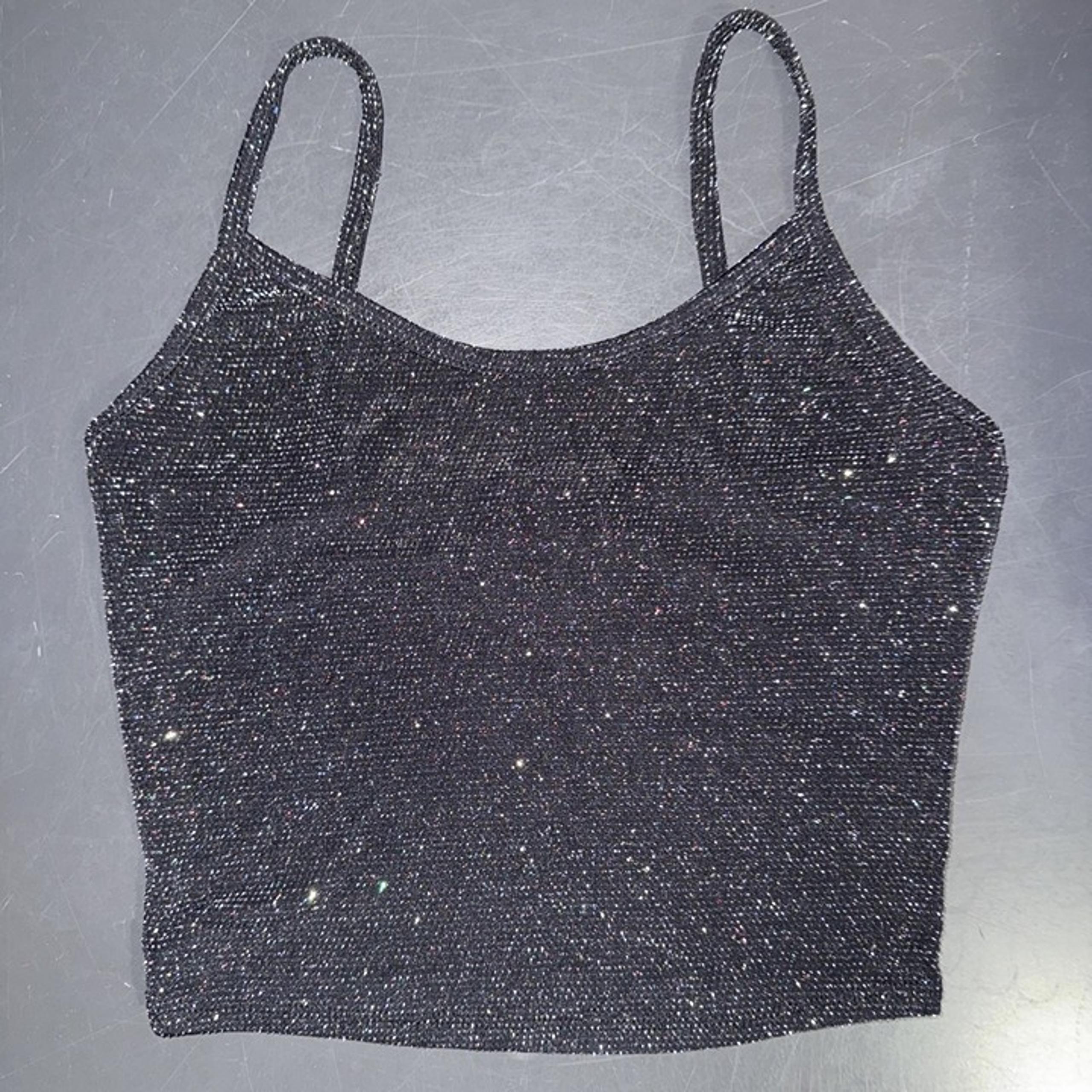 Urban Outfitters Tank Top Womens Size S/P Cropped Black Sparkle Glitter Camisole