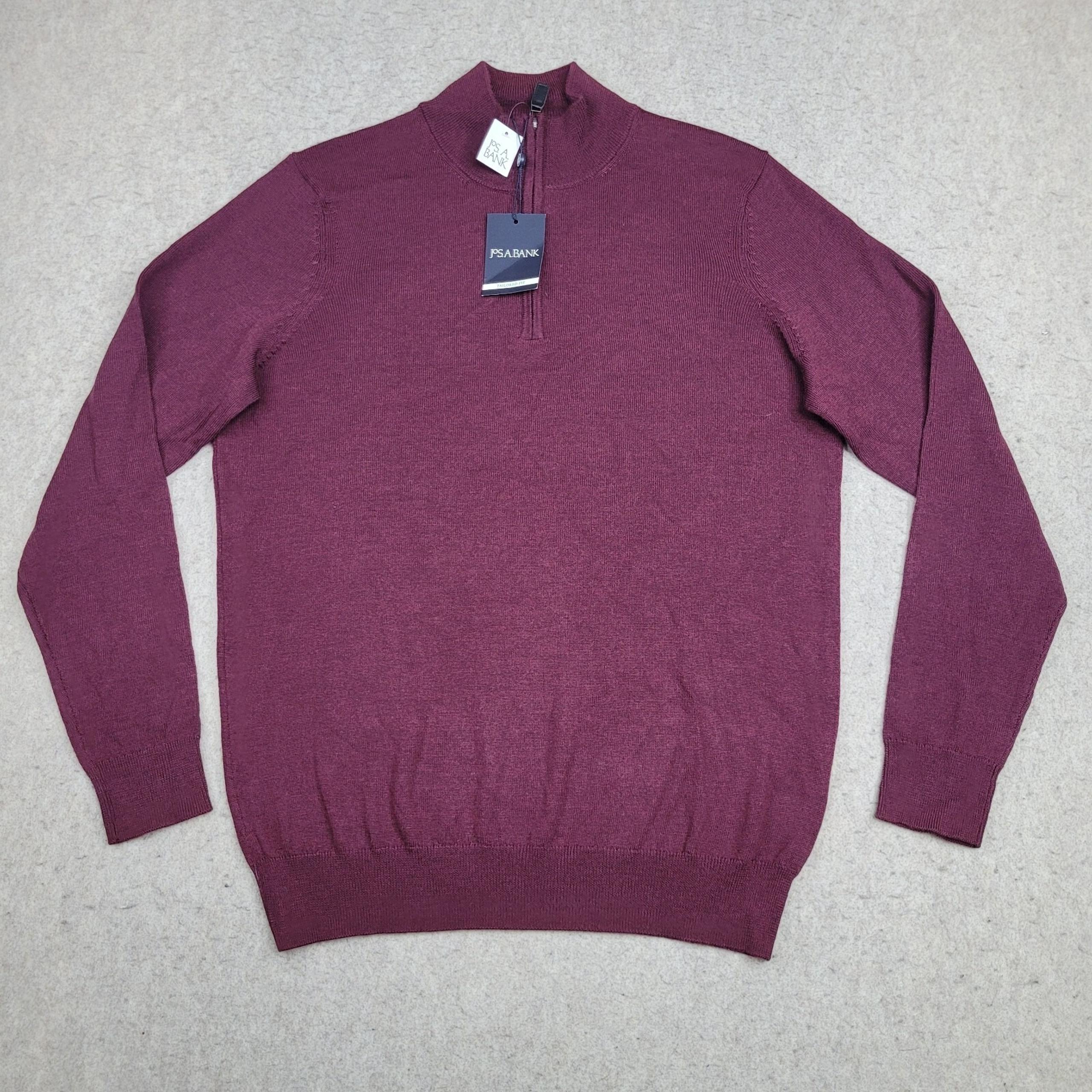 Jos A Bank Merino Wool 1/4 Zip Sweater Mens S Maroon Pullover Tailored Fit NEW