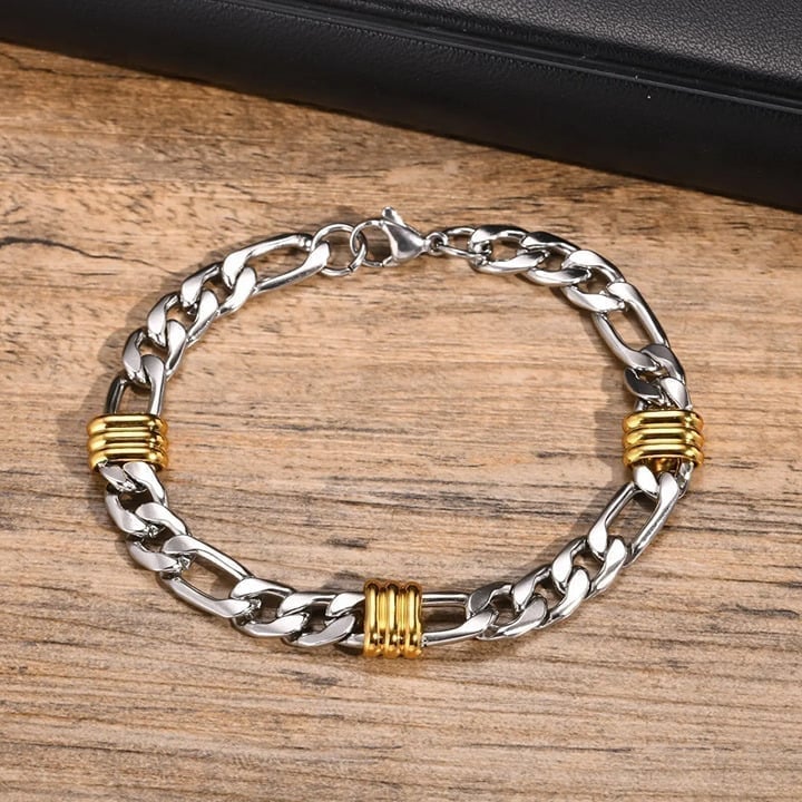 8 Mens 14K Gold & Silver Two Tone Chain Link Bracelet 14 Karat Silver Jewelry
