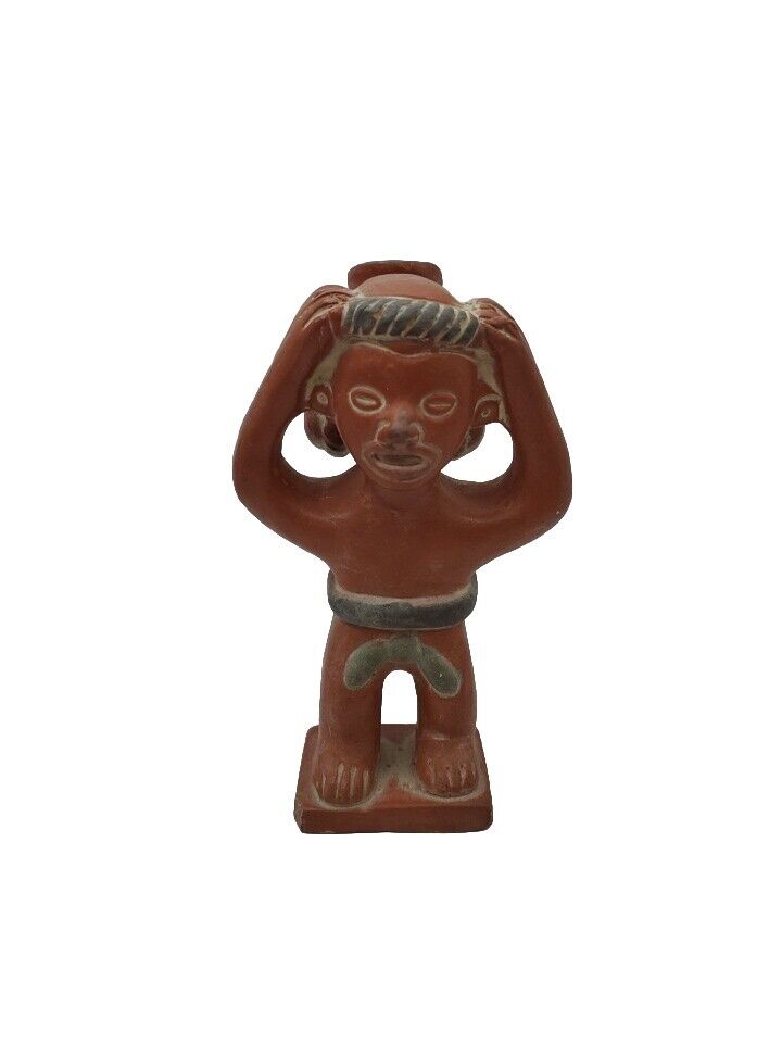 Pre-Columbian Style Pottery Deity Figure, Red Clay, Terracotta, Mexican 6.5 H