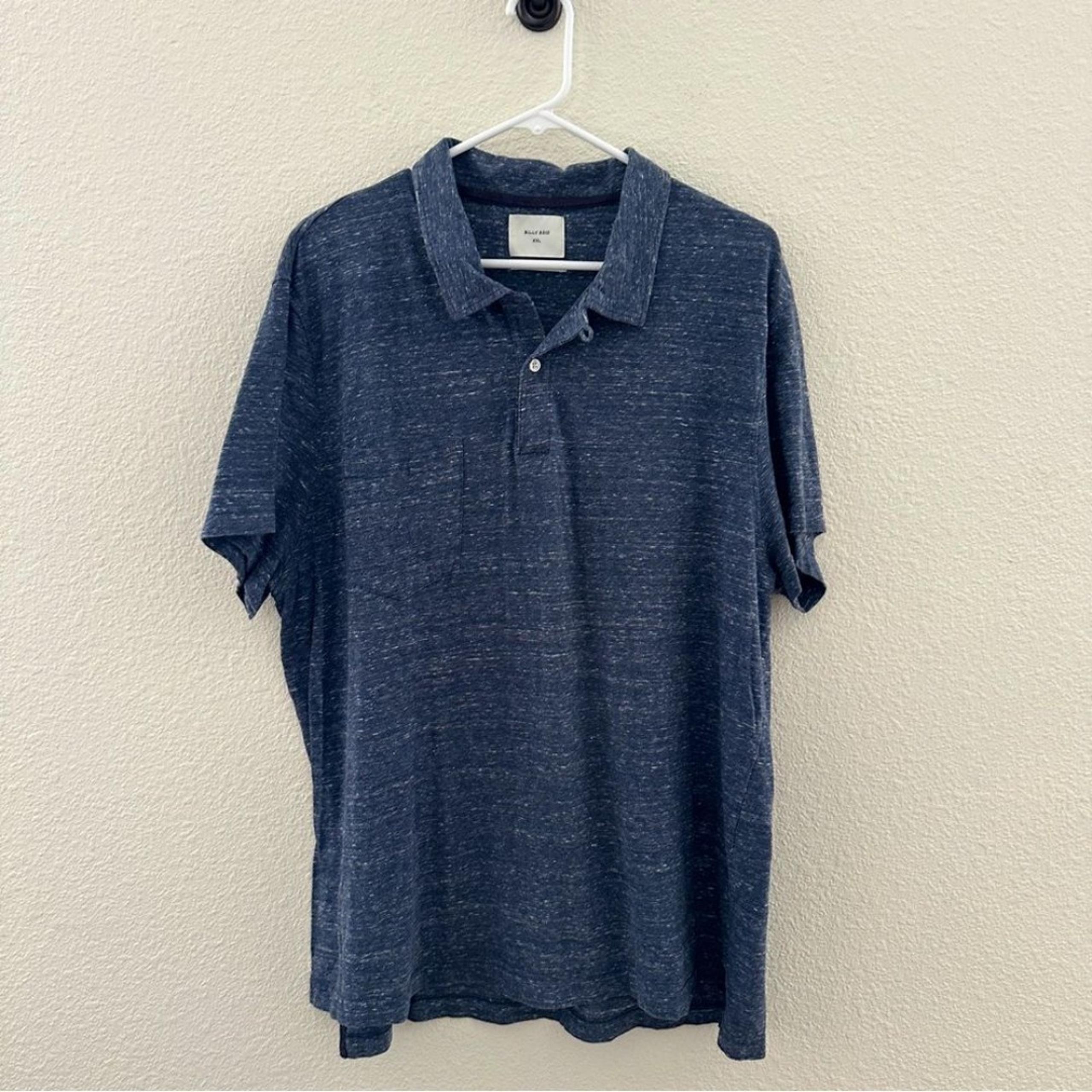 Billy Reid Polo Shirt Mens XXL Blue Cotton Cupra Chest Pocket Made in Japan