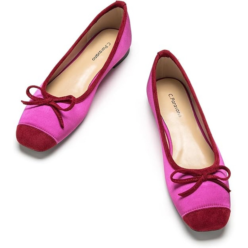 C.Paravano Flats Shoes for Women Hot Pink Ballet Flats Square Toe Hot Pink