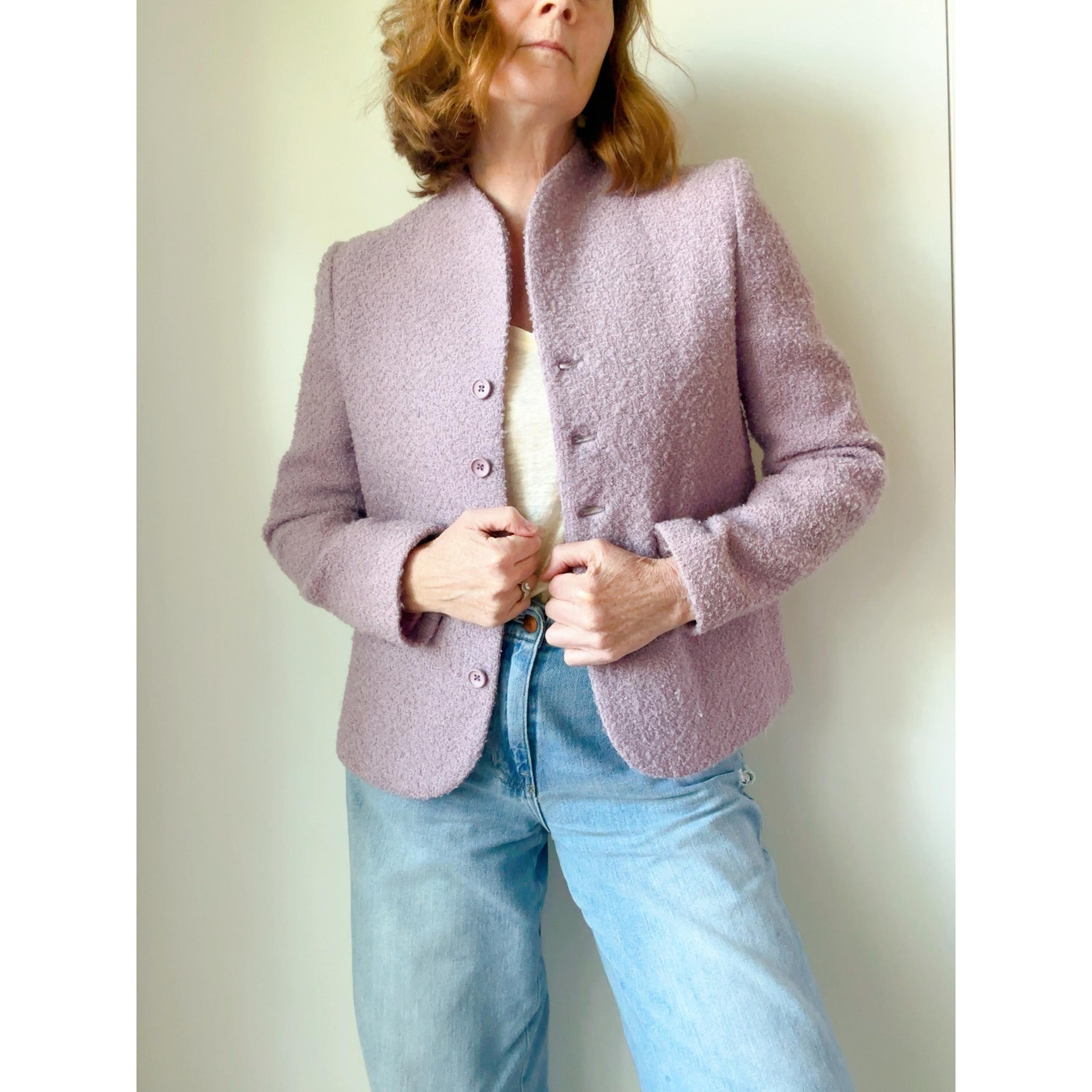 Women's Wool Boucle Blazers Size Medium Lilac Purple Tailored Suiting prep twee