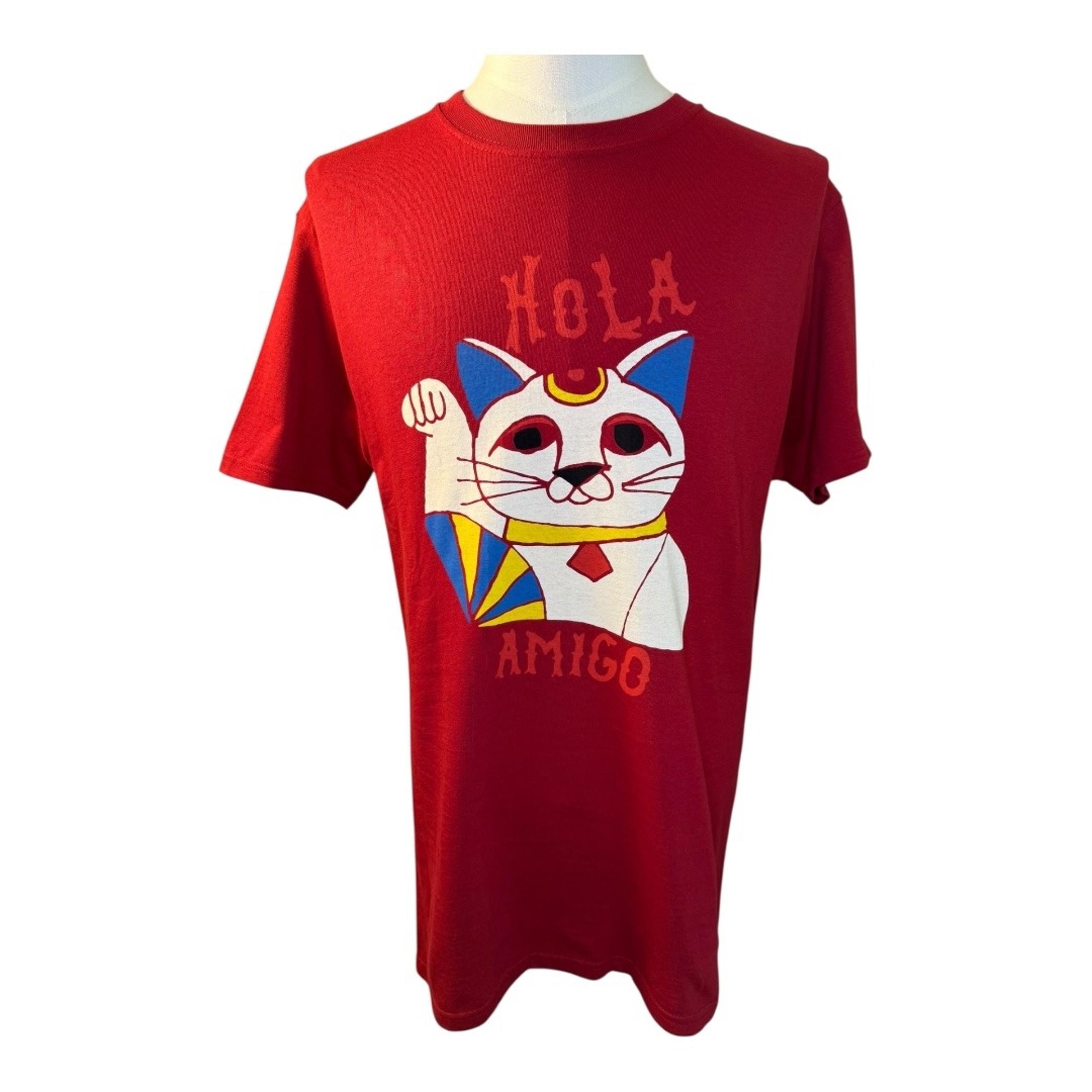 ALTRU Hola Amigo Graphic T-Shirt Lucky Cat Short Sleeve Red Medium