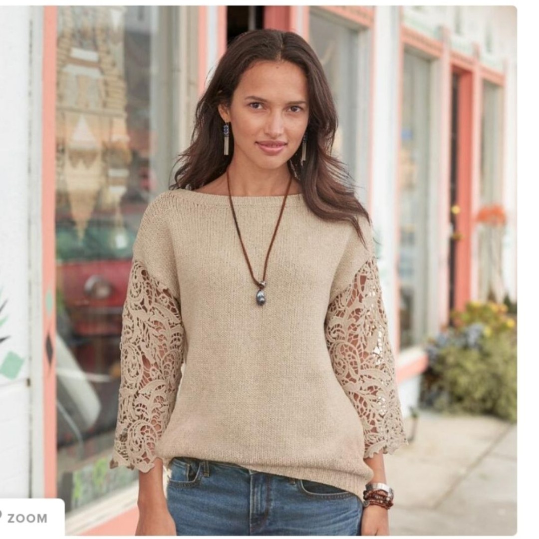 Sundance Lace Delight Pullover Cashmere Blend Sweater