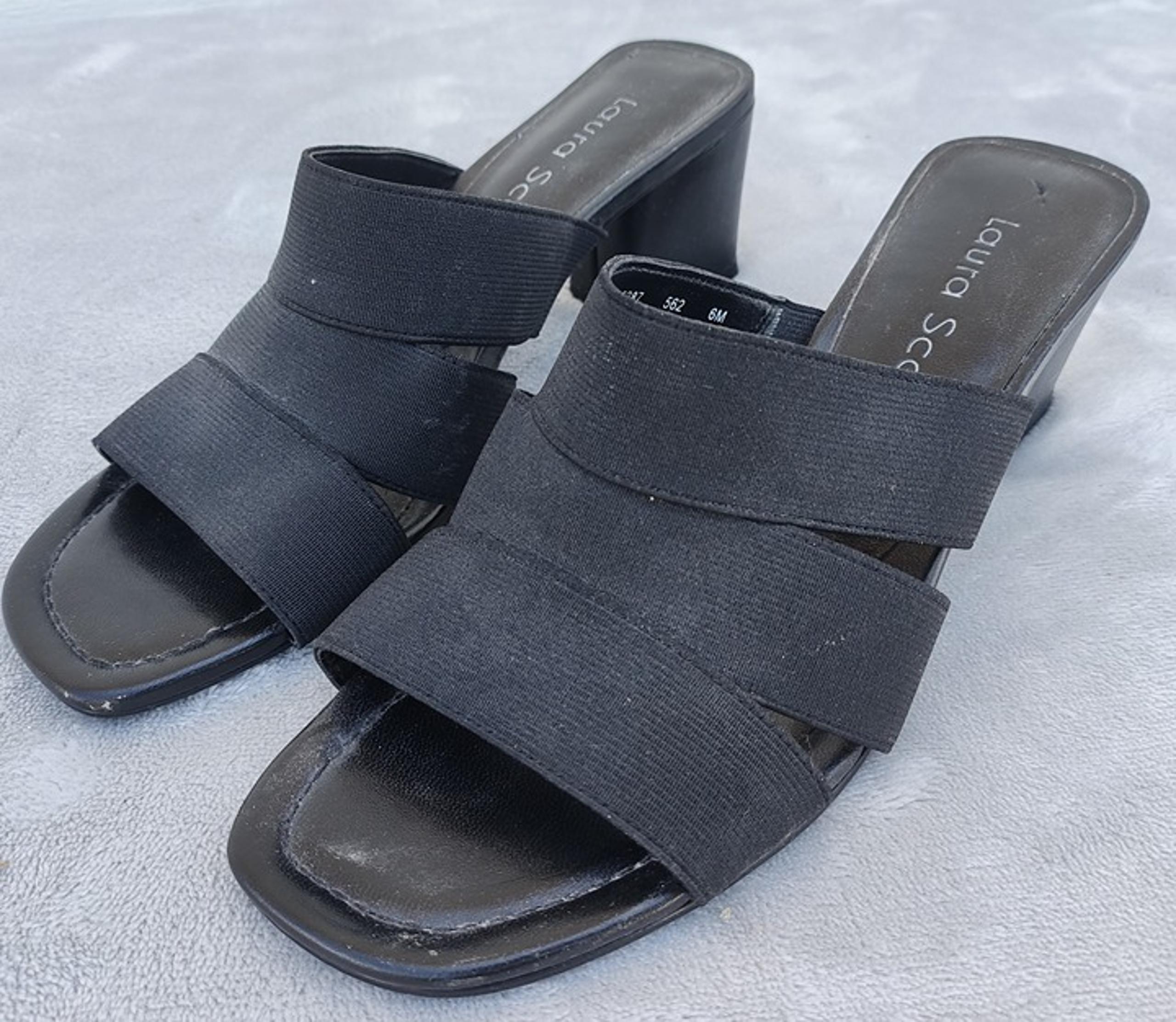LAURA SCOTT BLACK BLOCK HEEL SLIDES - MULES, SIZE 6M