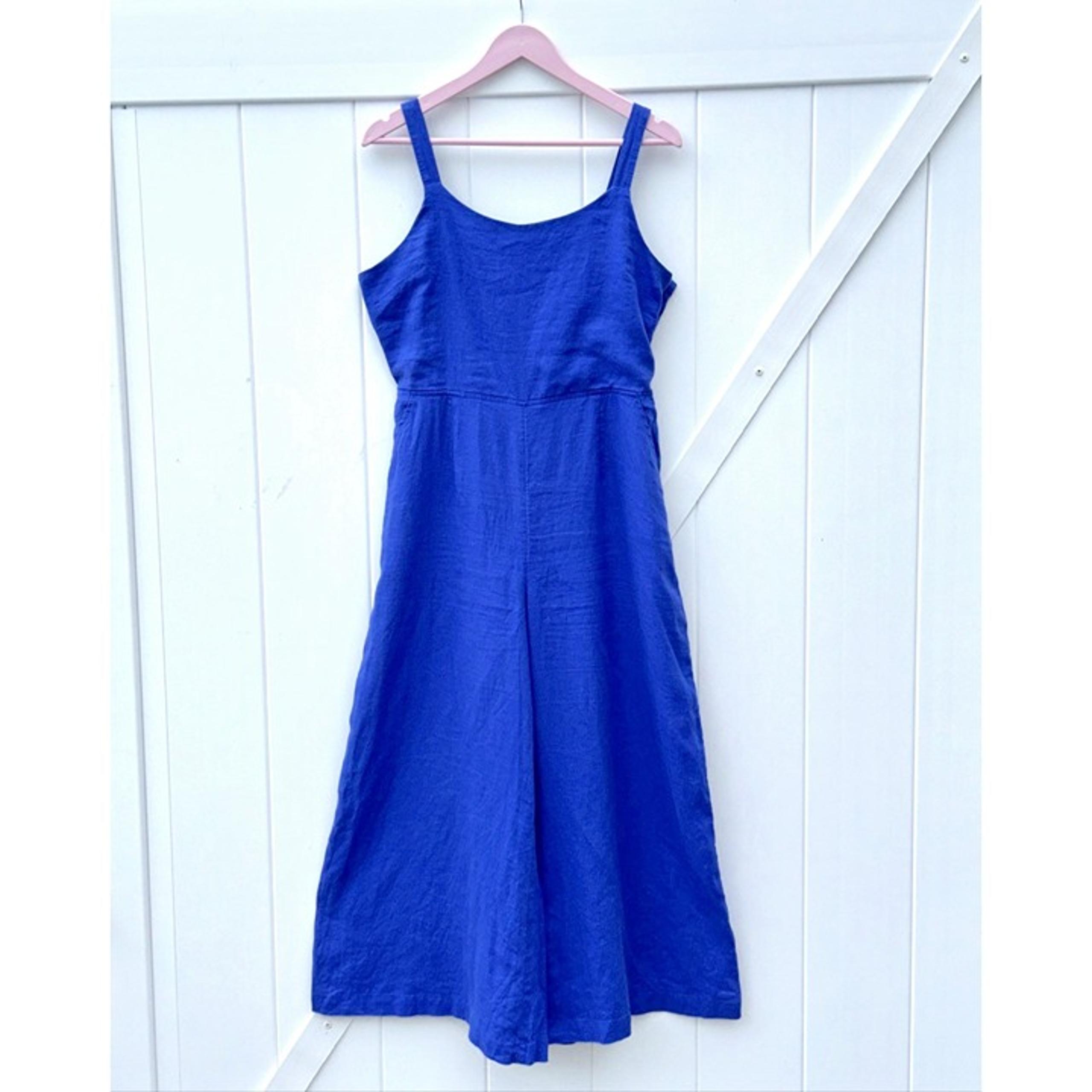 CYNTHIA ROWLEY Womens 8 Blue 100% Linen Wide Leg Boho CottageCore Y2K Jumpsuit