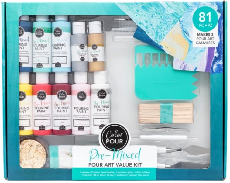 Deluxe Pre-mixed Pour Art Kit ~ 81 piece Set ~ amazing value ~ NIB