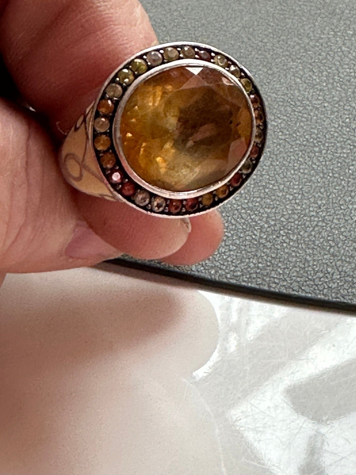 EFFY Sterling Silver RARE, Large center Citrine & enamel ring