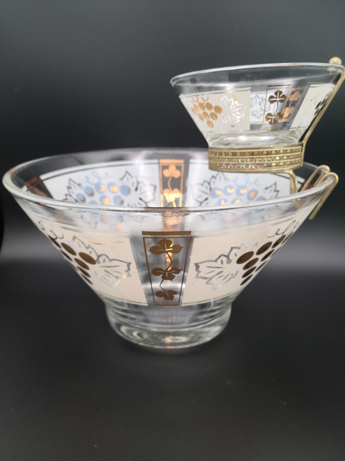 Vintage Anchor Hocking Chip and Dip Set with Metal Holder