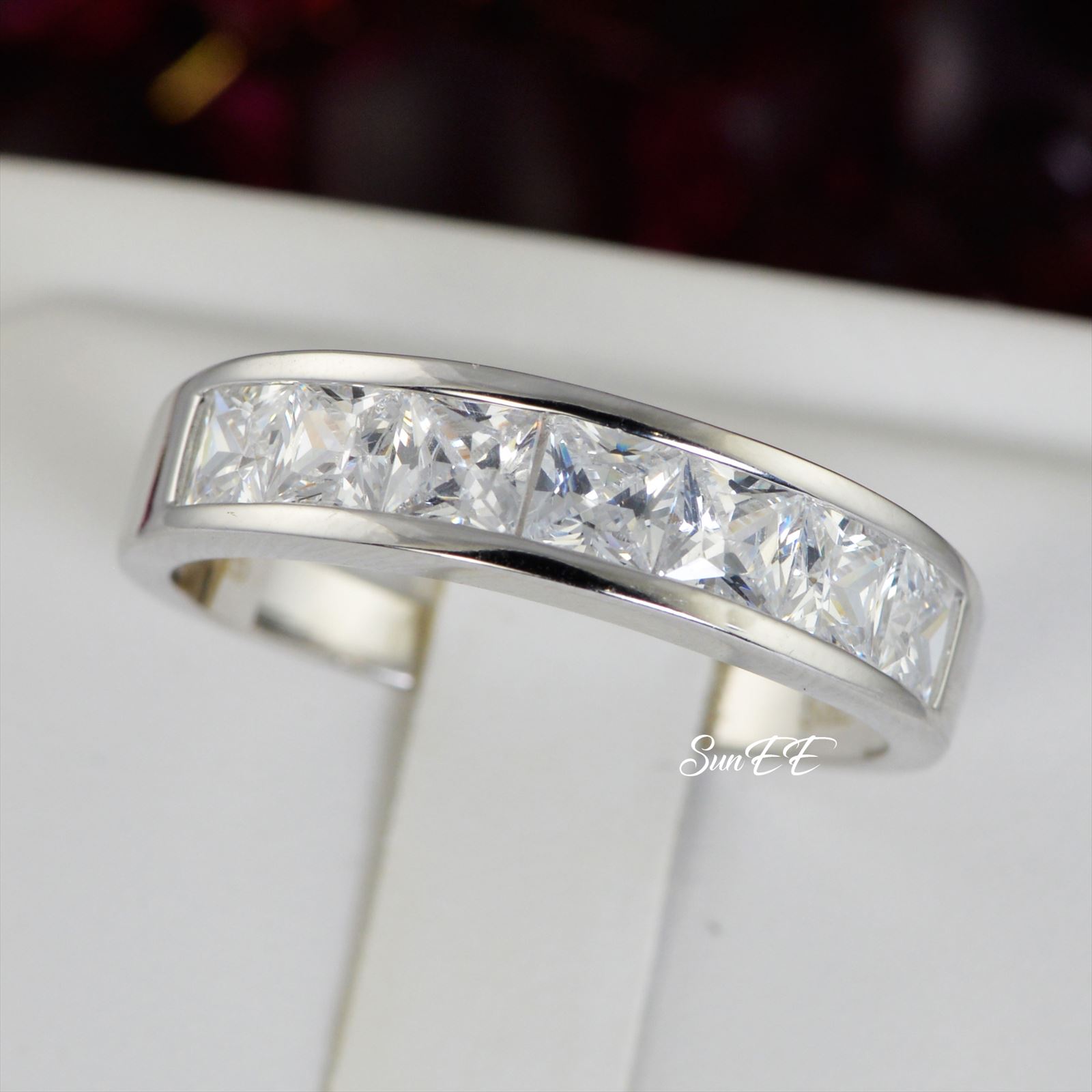 New Real 925 Sterling Silver His Her Halo Cushion Wedding Engagement Ring Set