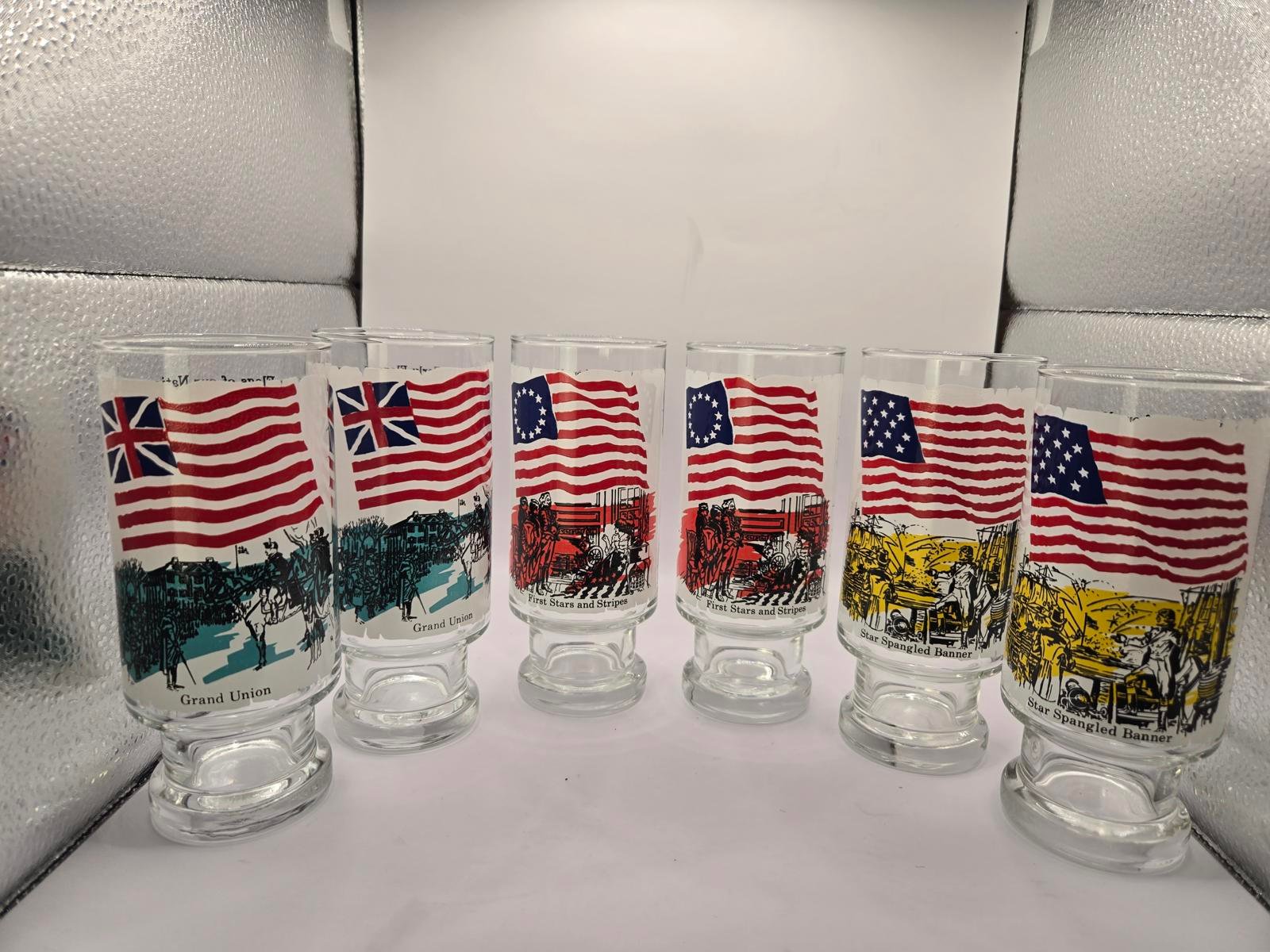 Set of 6 Vintage 1973 Pittsburg American Revolution Flag Glasses