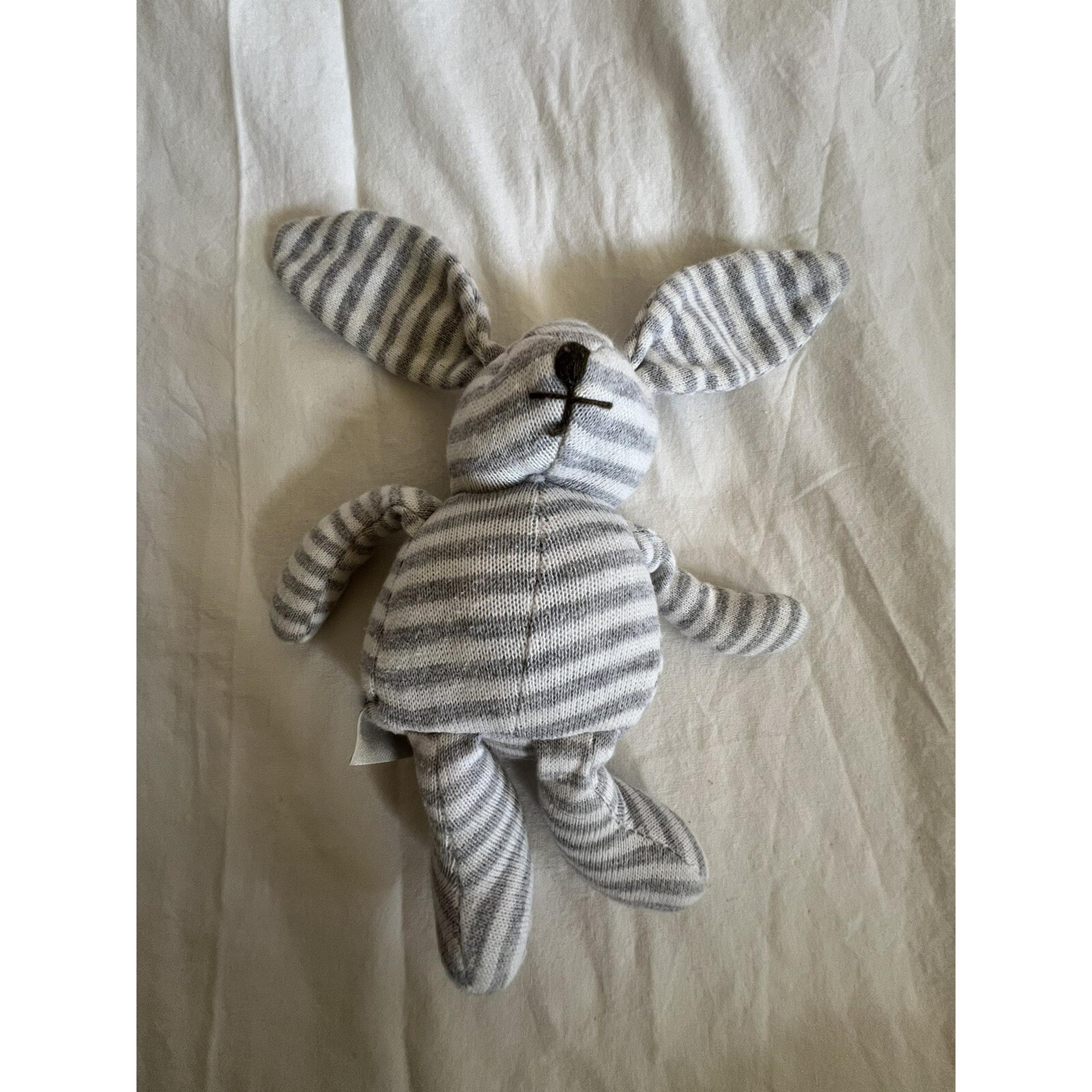 ElegantBaby Gray White Striped Rabbit Stuffed Animal Toy Rattle 8” Lovey - Elegant Baby