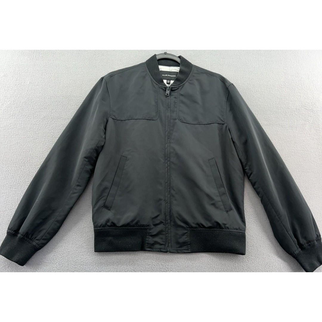 Club Monaco Jacket Small Black Full Zip Knit Trim Full Zip Bomber