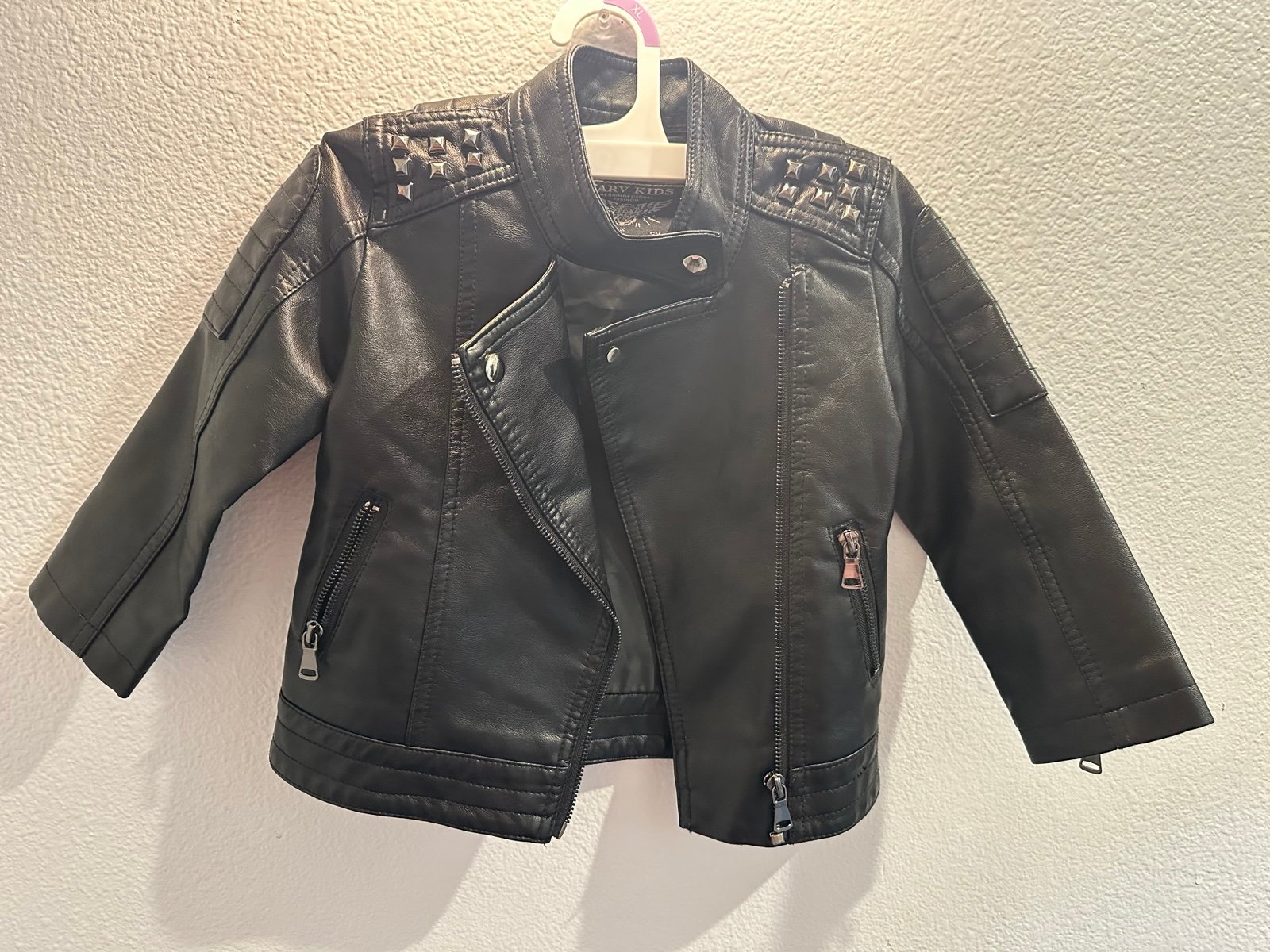 Zarv Kids Black Faux Leather Motorcycle Jacket – Size 2/3 – Gently Used