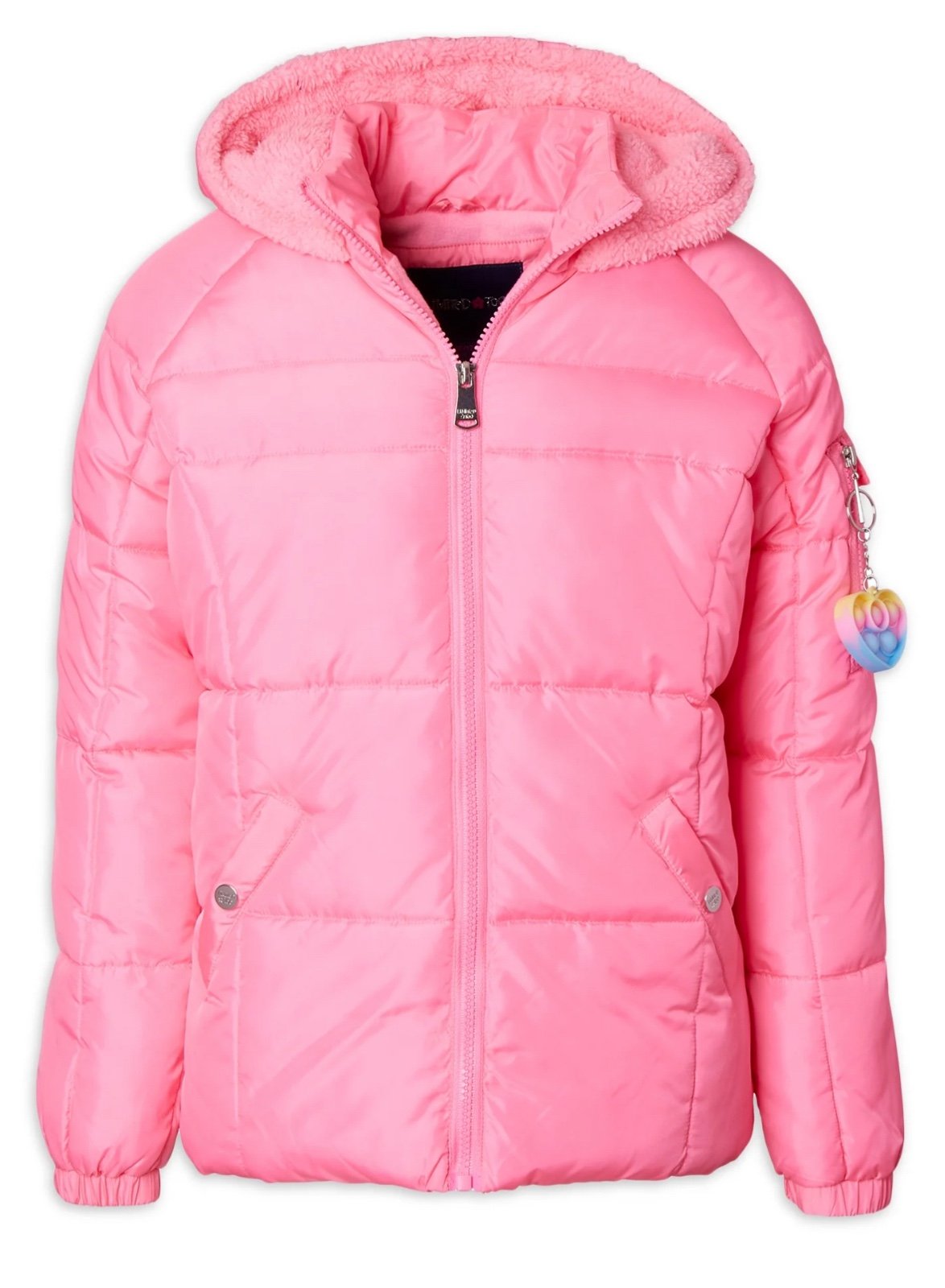 Limited Too Girls Solid Puffer Coat with Sherpa Fleece Lined Hood and Pop It Key