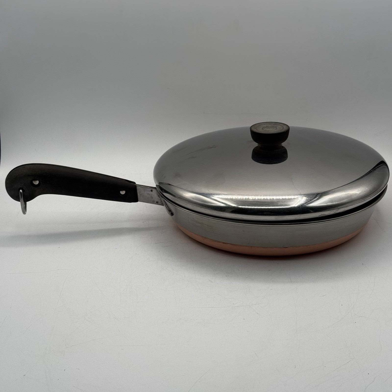 Vintage 1801 Revere Ware Copper Bottom 10 Frying Pan Skillet W/Lid Clinton READ