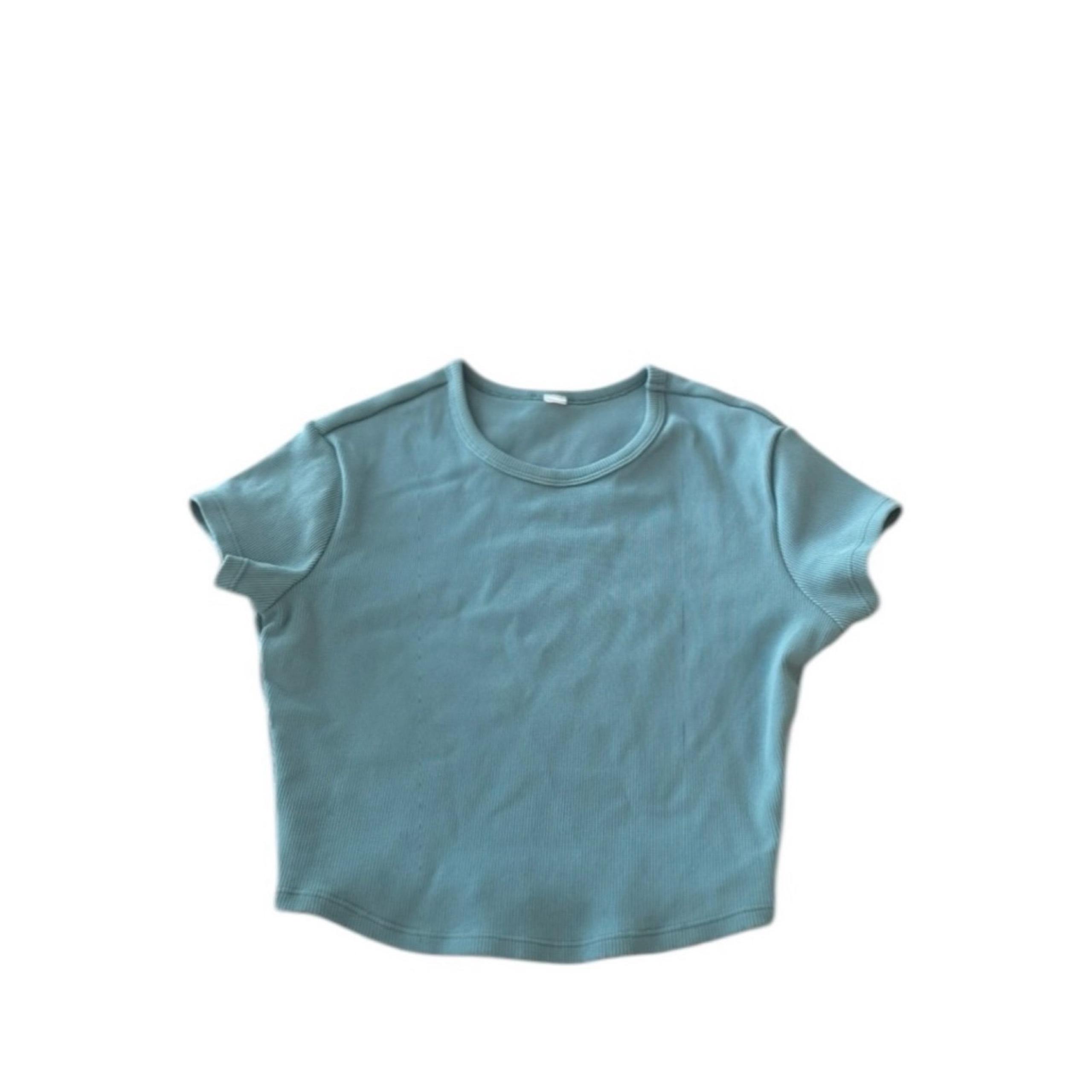 Alo Yoga Ribbed Cropped Short Sleeved Blue Splash Top T-Shirt