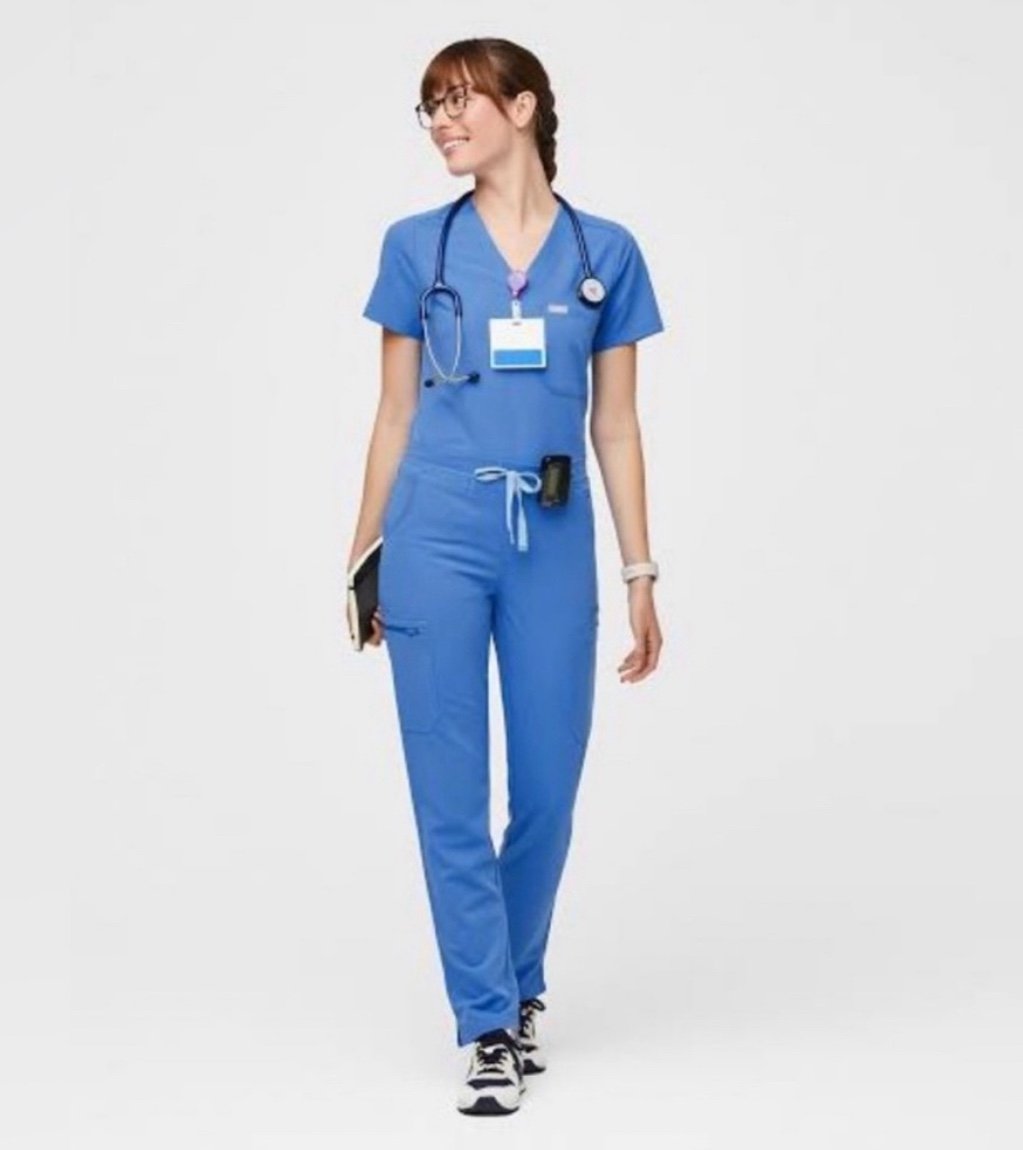 FIGS High Waisted Yola Skinny Scrub Pants in capri blue sz small