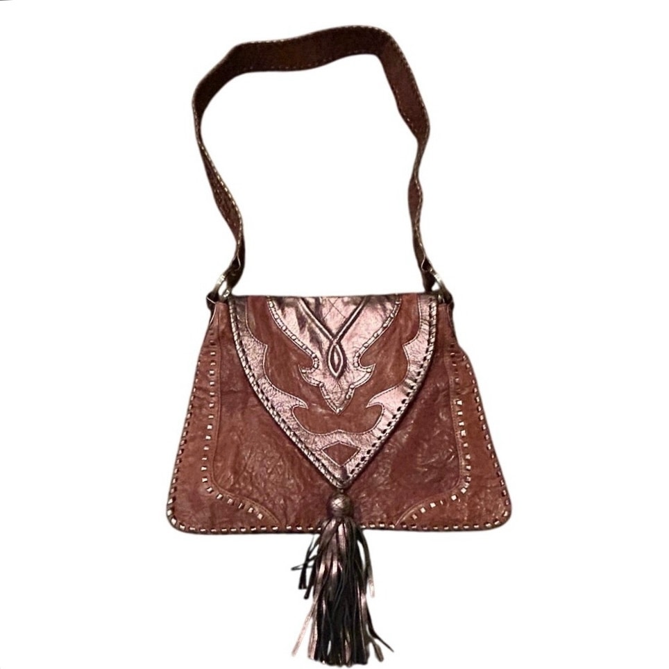 James Drake Vintage Soft Leather Crossbody Brown Fringe Hobo Western Bag Purse