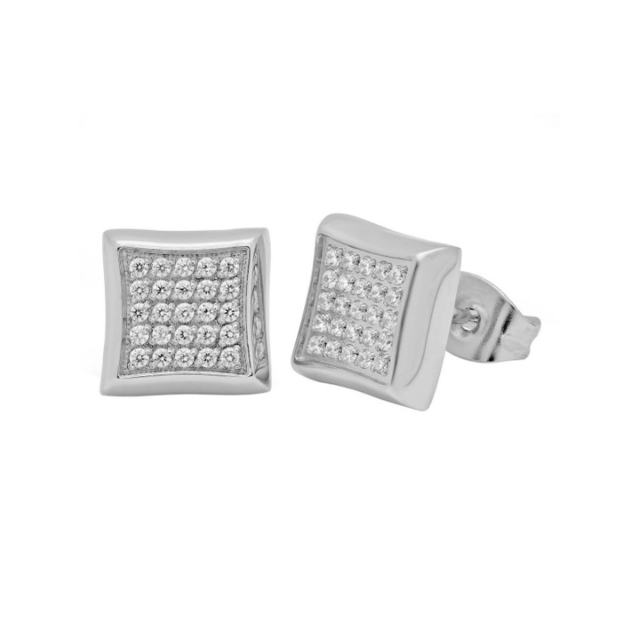 Men's Stainless Steel Cubic Zirconia Square Stud Earrings - Mens Accessory