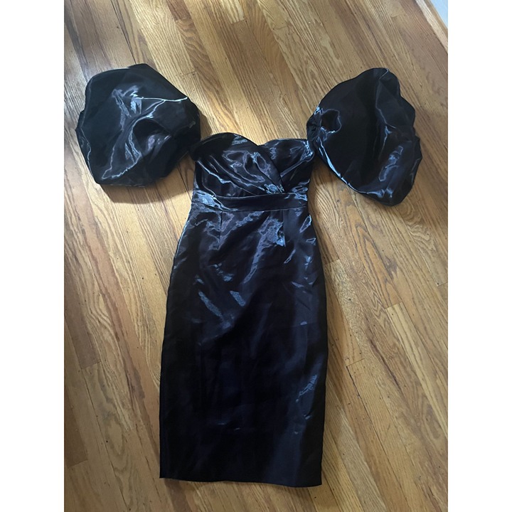 NWT Vintage-Inspired Shiny Little Black Dress Huge Puff Taffeta Sleeves