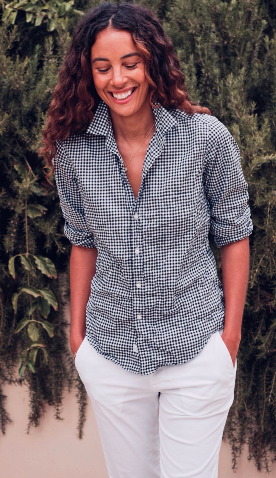 248 FRANK & EILEEN Shirt Women’s Crinkle Barry Shirt Cotton Checker Blue Casual
