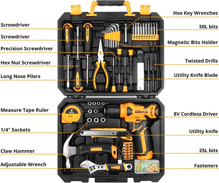 126 Piece Power Tool Combo Kits10MM 3/8'' Keyless Chuck, fsa4