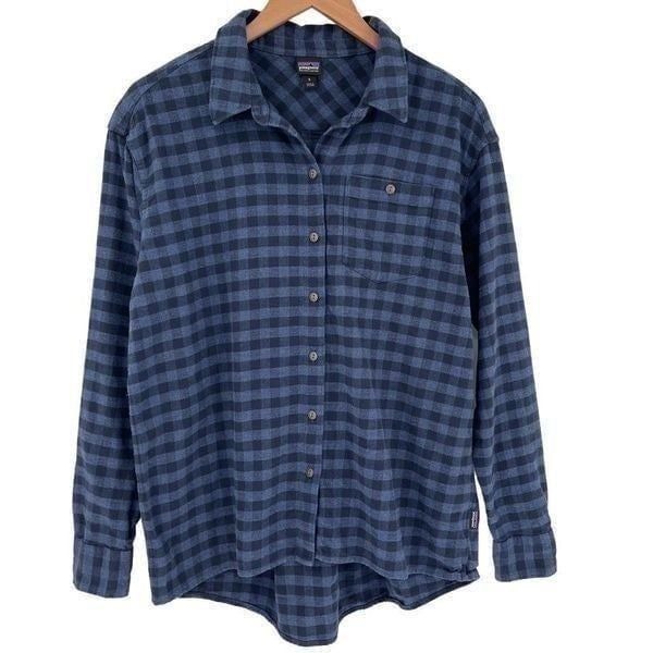 Patagonia Driving Song Flannel Shirt Salina Dolomite Blue 41615 Women Small
