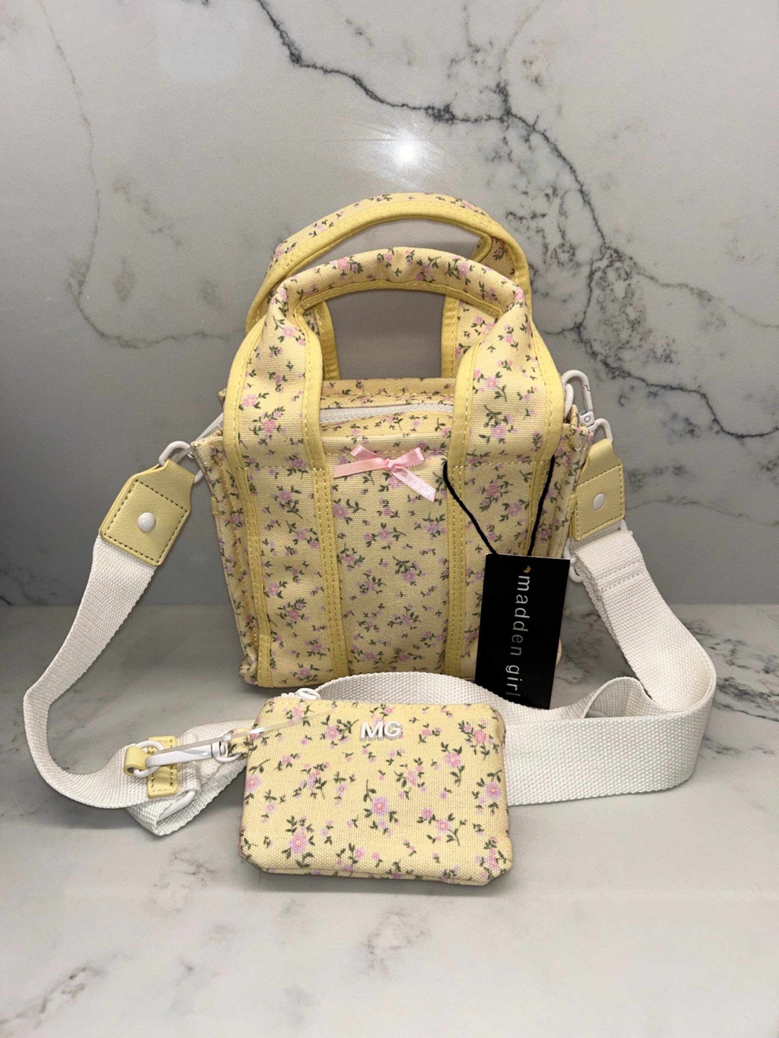 Viral Madden Girl Yellow Floral Mini Tote Crossbody Bag with coin purse