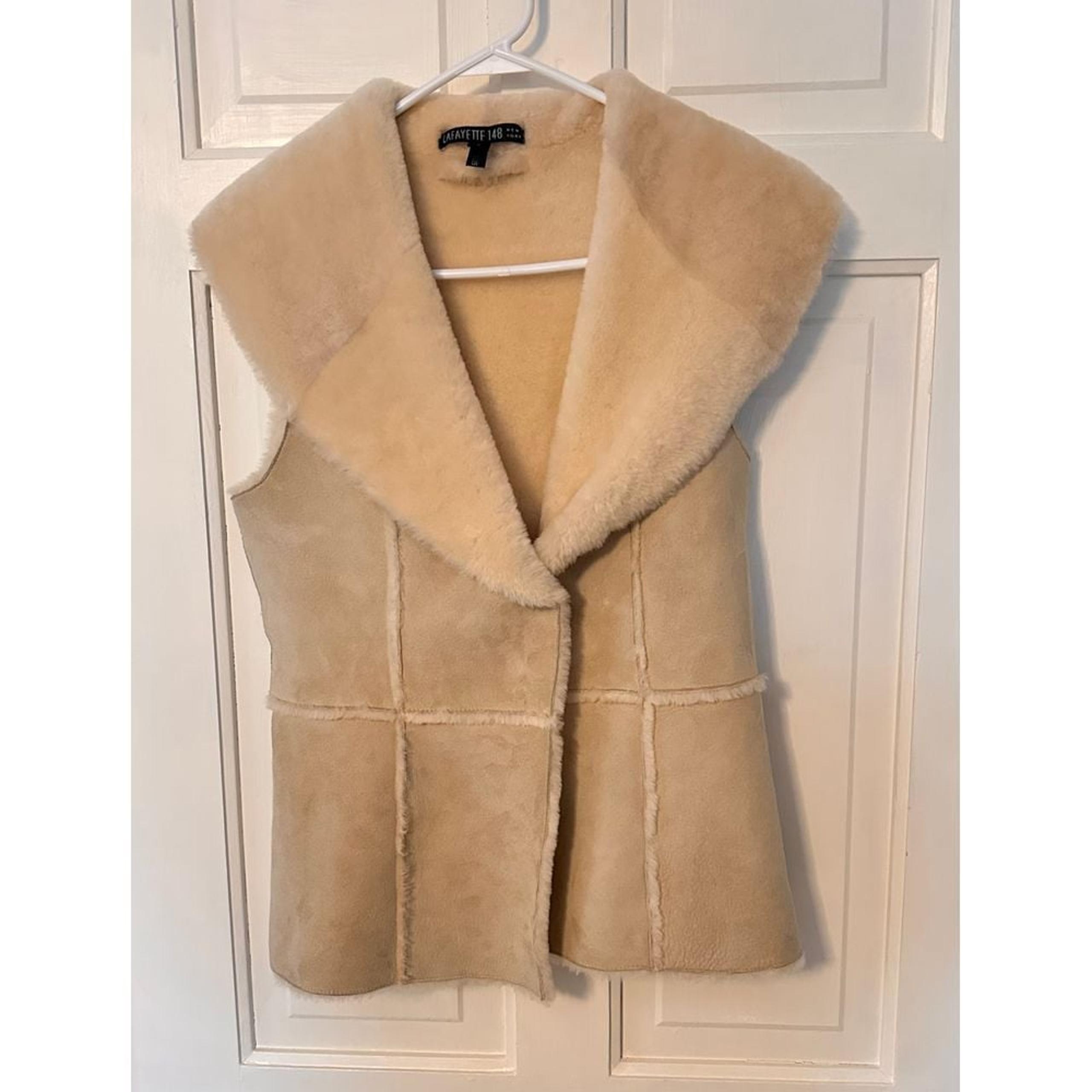 Lafayette 148 New York Shearling 100% Sheep Skin Fur Vest Luxury Outerwear Sz S
