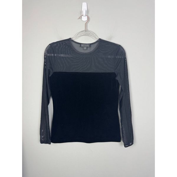 KAREN KANE | Vintage Black Mesh and Velvet Long Sleeve Top Women’s Size Small