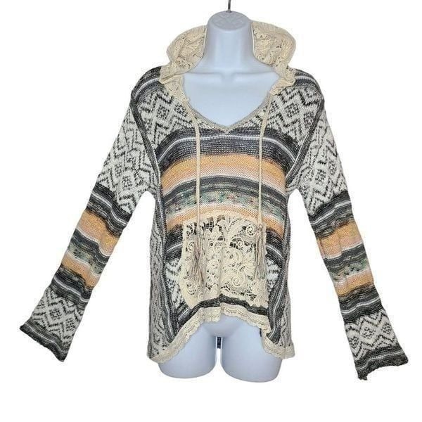 American Rag Cie Women Sweaters, Charleston Knit Tunic With Crochet Hood, Sz S