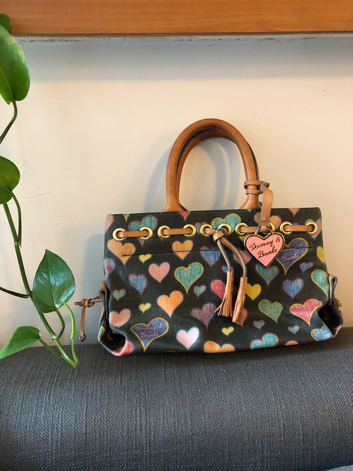 Y2K 2000s Vintage Dooney and Bourke Handbag with Rainbow Hearts / LIKE NEW